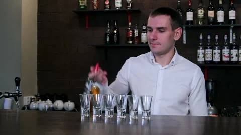 The bartender makes a shot set Stock Footage 58033803