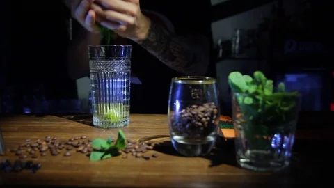 Bartender making a fresh and cold sweet  mojito summer cocktail Stock Footage 102833768