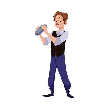 Bartender man with alcoholic drinks vector flat illustration on a white Stock Illustration