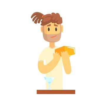 Bartender man character with dreadlocks standing at the bar counter, barman at Stock Illustration