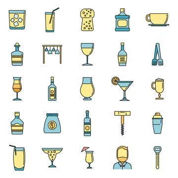 Bartender man icons set vector color line Stock Illustration