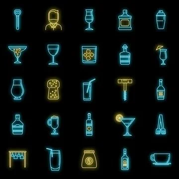 Bartender man icons set vector neon Stock Illustration