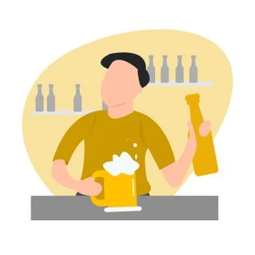 Bartender offering a beer brand in a yellow mug Stock Illustration