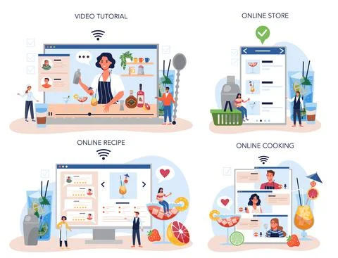 Bartender online service or platform set. Barman preparing alcoholic drinks Stock Illustration