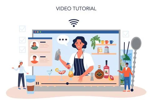 Bartender online service or platform. Barman preparing alcoholic drinks Stock Illustration