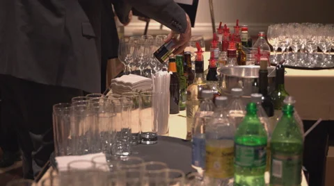 Bartender opens beer at a conference Stock Footage 62414871