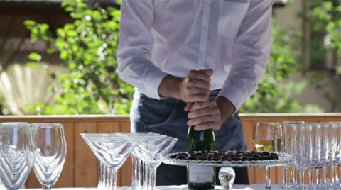 The bartender opens Champagne Stock Footage 67461522