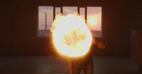 Bartender performance, burning with alcohol drink, barman show. Man doing trick Video stock 154358145