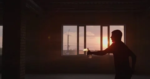 Bartender performance, burning with alcohol drink, barman show. Man doing trick Video stock 154358205