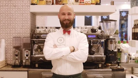 Bartender portrait at work smiling Stock Footage 71394200