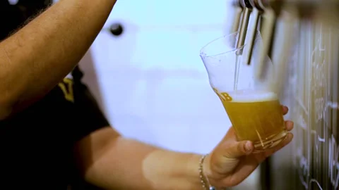 Bartender pouring beer and shaking glass Stock Footage 133376220