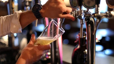 Bartender Pouring Beer In The Bar. Close-up Stock Footage 98021520
