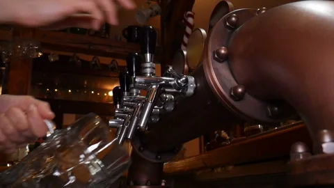 Bartender Pouring Beer In The Bar. Close-up Stock Footage 141080293