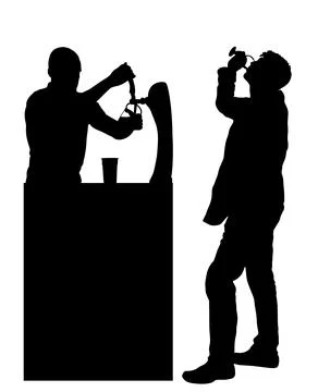 Bartender pouring beer for client customer silhouette Illustrazione stock