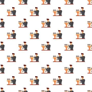 Bartender pouring beer from tap pattern background Stock Illustration