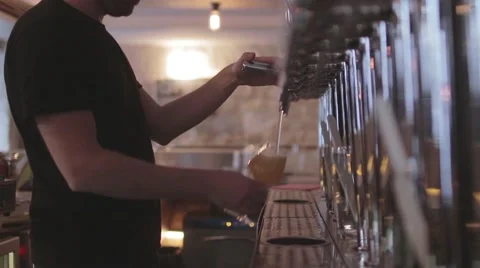 Bartender Pouring Craft Beer From Tap Stock Footage 65264301