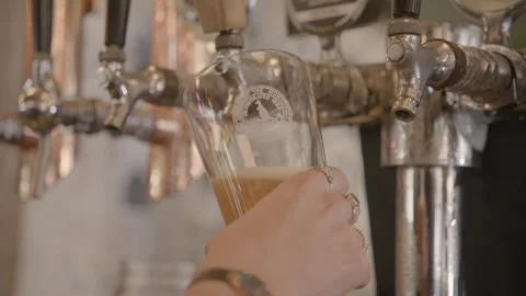 Bartender Pouring Draft Beer Into Glass at Bar Counter in Sydney, Australia Stock Footage 345663826
