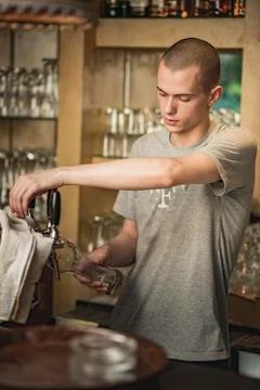 Bartender pouring fresh beer Stock Photos