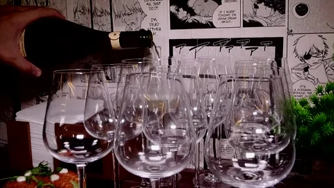 The bartender pours champagne into glasses Stock Footage 285251501