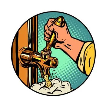 The bartender pours draft beer. Oktoberfest bars and pubs Stock Illustration