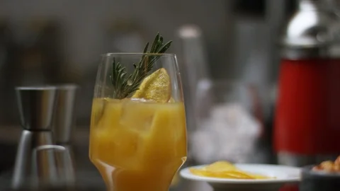 Bartender prepare coctail in modern bar. Barmen stirring and pouring. The sweet Stock Footage 106265673