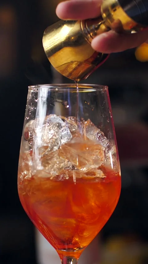 Bartender prepares an alcoholic cocktail with ice cubes Stock Footage 305284015