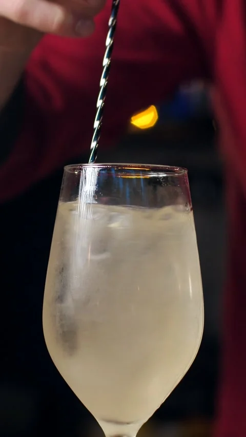 Bartender prepares an alcoholic cocktail with ice cubes Stock Footage 305284081