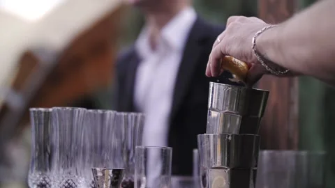 Bartender prepares a cocktail outside Stock Footage 220377517