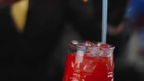 The bartender prepares a drink at the bar. Slow-mo. Close-up Stock Footage 131152002