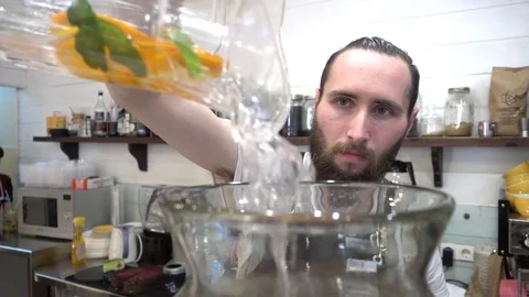 Bartender Preparing And Serving Mojito Orange Cocktail Stock Footage 75957679