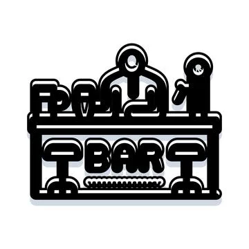 Bartender preparing drinks behind bar counter with stools Illustrazione stock