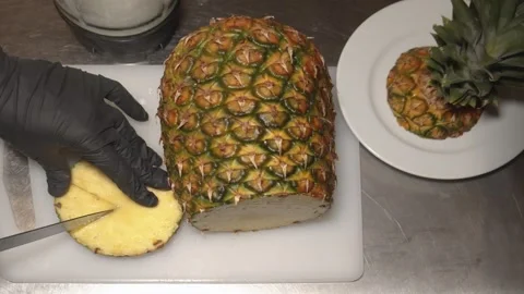 Bartender Preparing Fresh Pineapple Cocktail Close Up Detail (B) Stock Footage 164868484