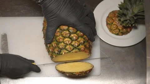 Bartender Preparing Fresh Pineapple Cocktail Close Up Detail (C) Stock Footage 164868495