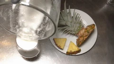 Bartender Preparing Fresh Pineapple Cocktail Close Up Detail (D) Stock Footage 164868514