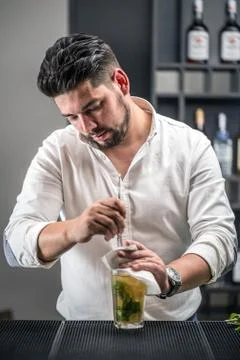 Bartender preparing mojito cocktail Stock Photos