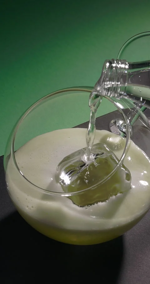 Bartender preparing refreshing cocktail pouring sparkling water into round glass Stock Footage 312352743