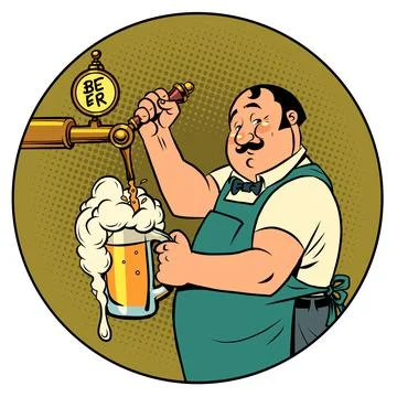 The bartender in the pub is pouring draft beer. Isolate on a white background Stock Illustration