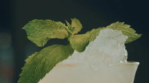 The bartender puts the mint in a glass with ice Stock Footage 52194260