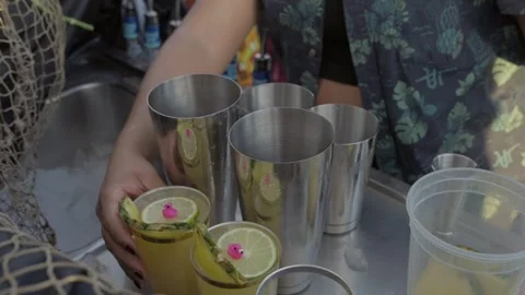 Bartender serves tropical cocktail Stock Footage 308205556