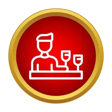 Bartender serving drinks at a bar counter icon Stock Illustration