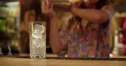 Bartender shaking and serving drink with ice Stock Footage 203900718