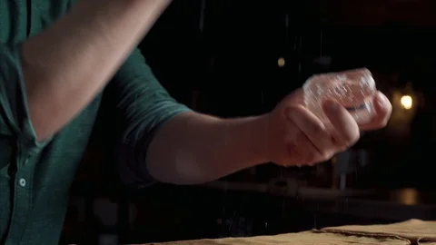Bartender Stabs The Ice Stock Footage 111625570