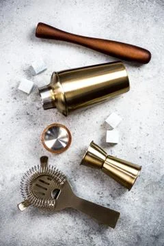 Bartender stell cocktail making tools Stock Photos