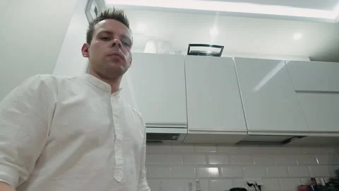 The bartender throw up the shaker, catches it and puts it on the table Stock Footage 131546074