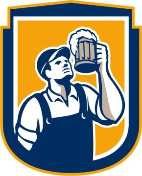 Bartender toast beer mug shield retro Illustrazione stock