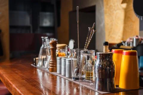 Bartender tools on bar Fotos Stock