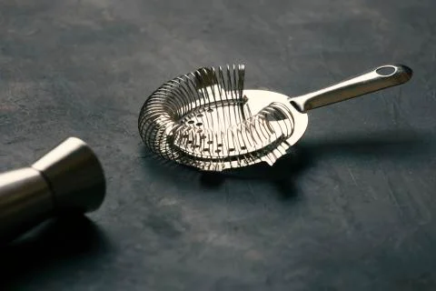 Bartender tools on dark concrete. Bar concept. 스톡 사진