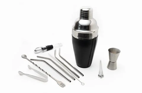 Bartender tools of the trade on a white background. 库存照片