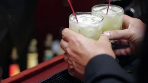 Bartender Two Mixed Drinks Stock Footage 71494572