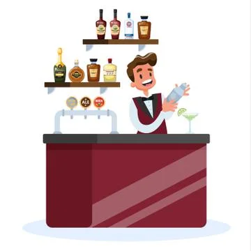 Bartender in uniform standing at the counter Stock Illustration